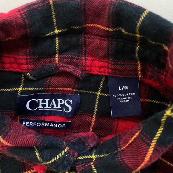 Chaps Performance Flannel Button Up Shirt Mens Large Red Black Plaid Pocket - Picture 7 of 10